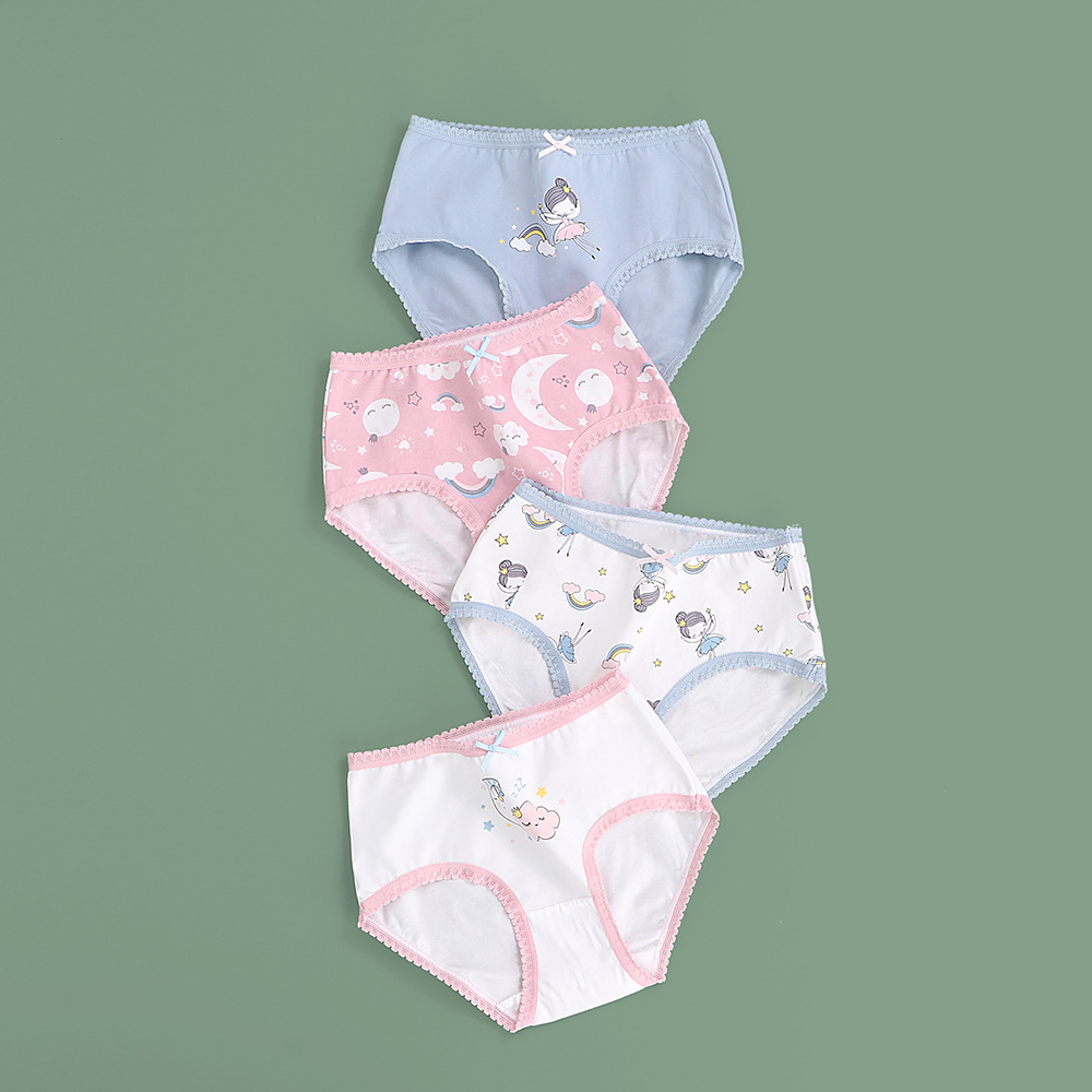 Set 4 Quần lót quần chíp tam giác cho bé gái từ 2 đến 10 tuổi họa tiết in hình đáng yêu chất cotton cao cấp siêu mềm mịn