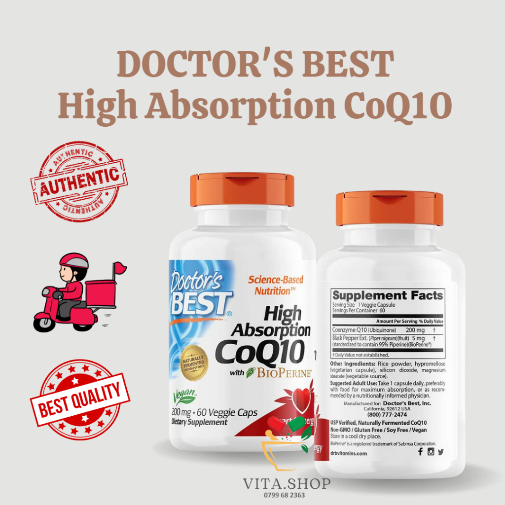 Doctor's Best High Absorption CoQ10 with Bioperine viên uống hỗ trợ huyết áp, tim mạch 200mg 60 viên