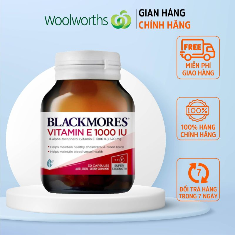 Viên uống bổ sung Vitamin E giúp dẹp da, đẹp tóc tự nhiên 1000IU Blackmores Úc 30 viên Úc