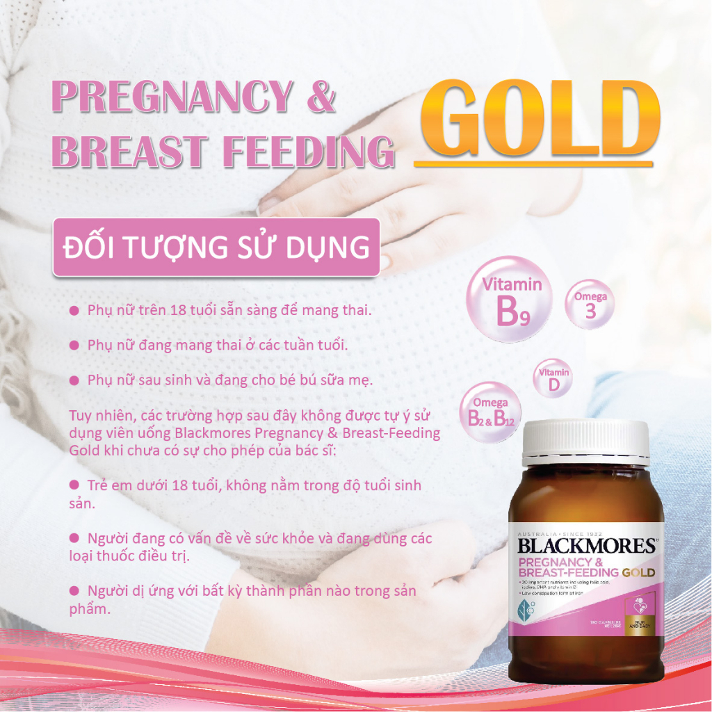 Viên uống Vitamin tổng hợp cho bà bầu Blackmores Pregnancy And Breast Feeding Gold 180 viên Úc