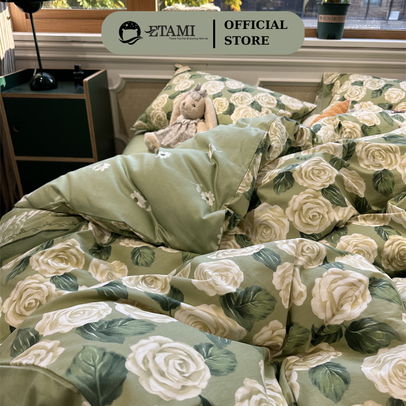 Bộ chăn ga gối cao cấp ETAMI cotton poly hoa vintage miễn phí bo chun drap giường , ga trải giường ( chưa kèm ruột )