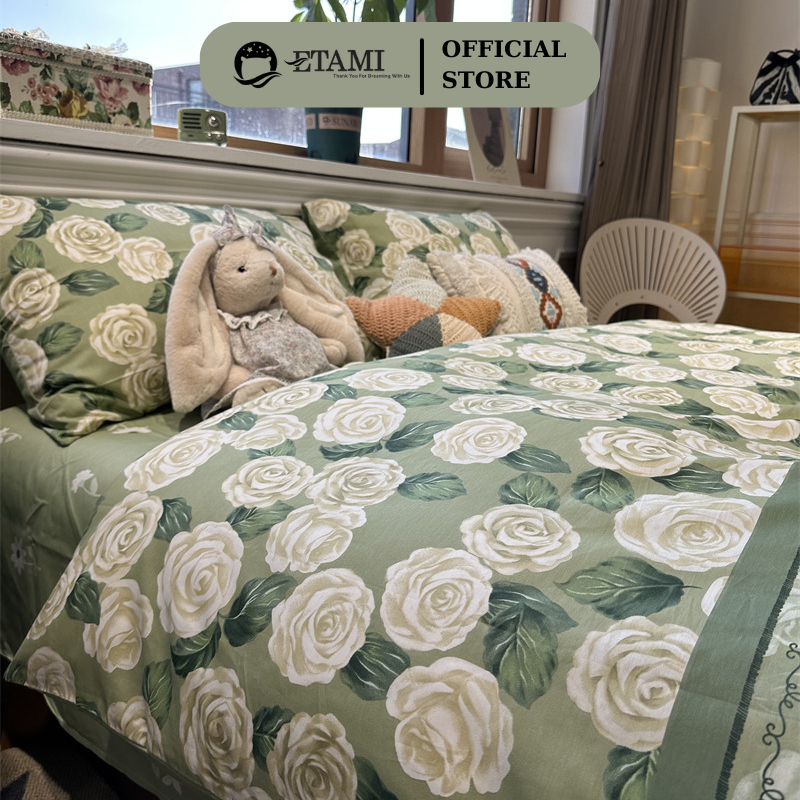 Bộ chăn ga gối cao cấp ETAMI cotton poly hoa vintage miễn phí bo chun drap giường , ga trải giường ( chưa kèm ruột )