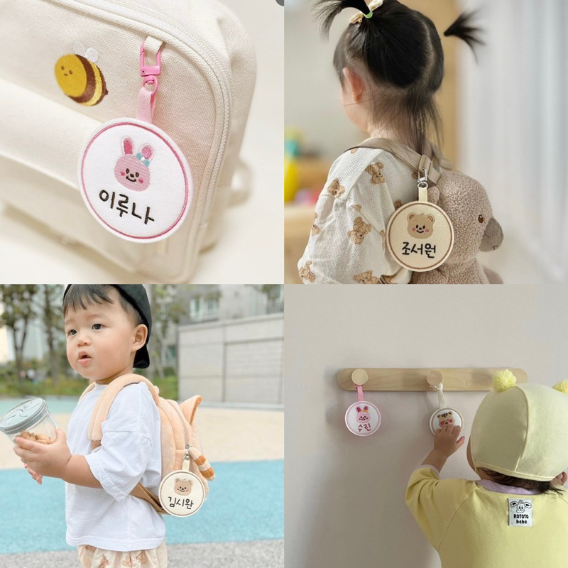 Name tag tròn thêu tên bé chống thất lạc siêu dễ thương