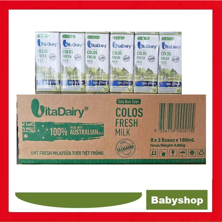 Sữa non tươi VitaDairy Colos Fresh Milk 180ml [Thùng 24 hộp.