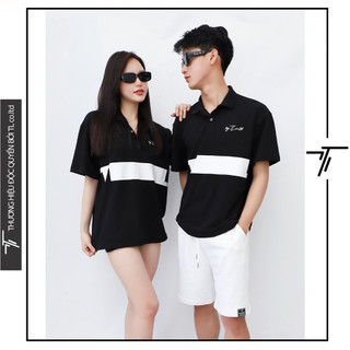 Áo thun polo nam nữ đen in logo tl - áo thun đen cho cặp đôi - pt07