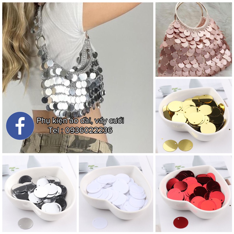 Vảy kim sa tròn đủ mầu sắc đính áo dài, váy, đầm dạ hội, váy cưới , đồ hanmade