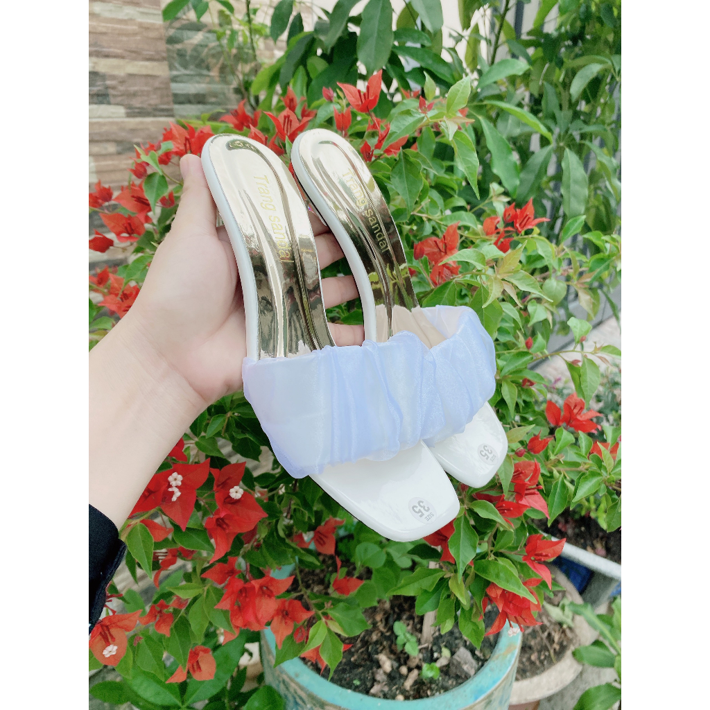 Gìay cao gót quai nhún đế trong suốt 7.5cm