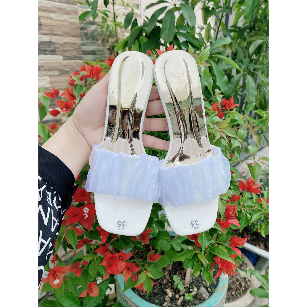 Gìay cao gót quai nhún đế trong suốt 7.5cm