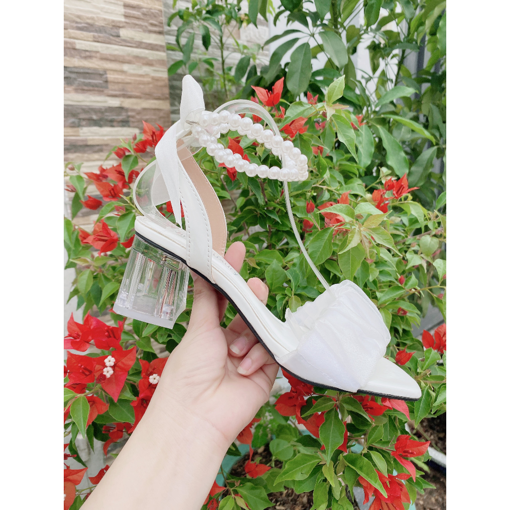 Giày cao gót nữ quai ngọc 5 phân TRẮNG