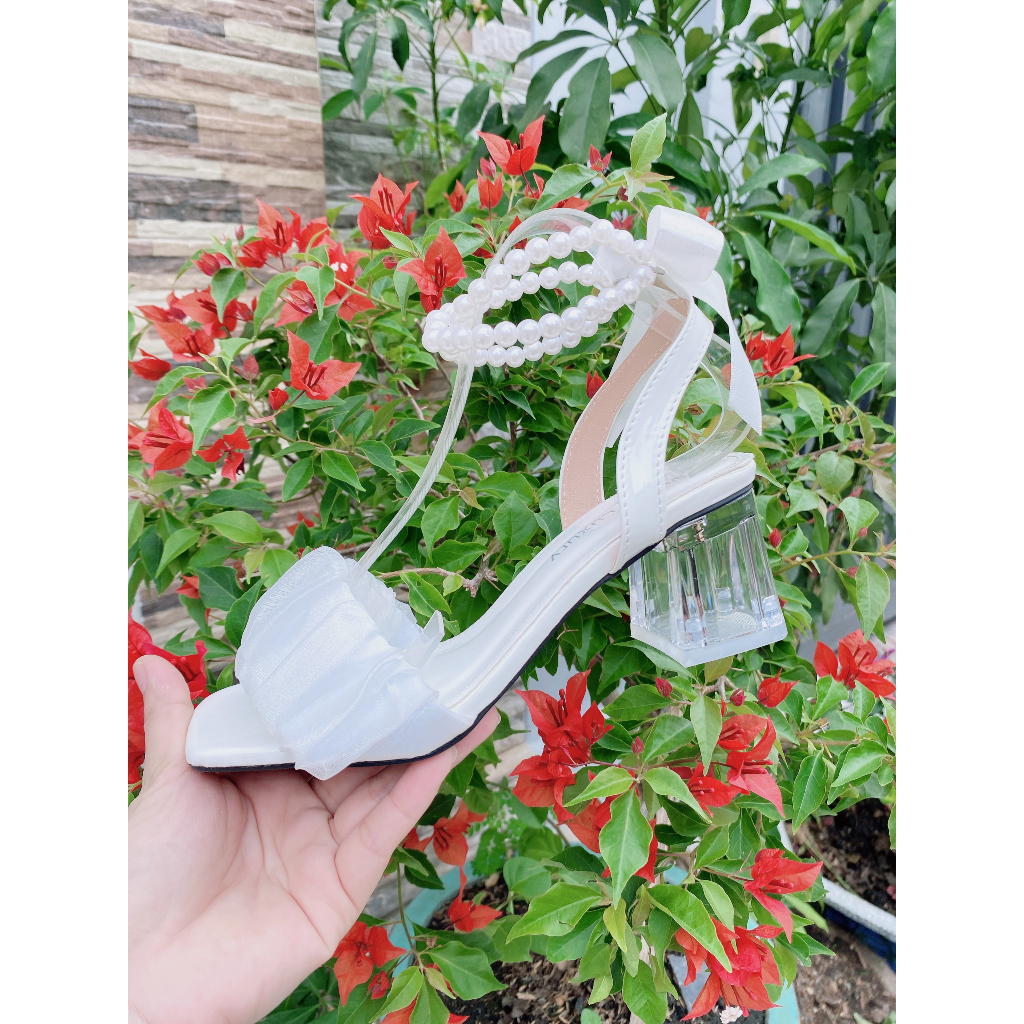 Giày cao gót nữ quai ngọc 5 phân TRẮNG