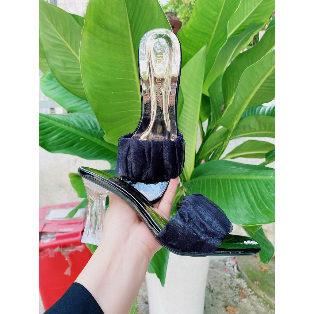 Gìay cao gót quai nhún đế trong suốt 7.5cm