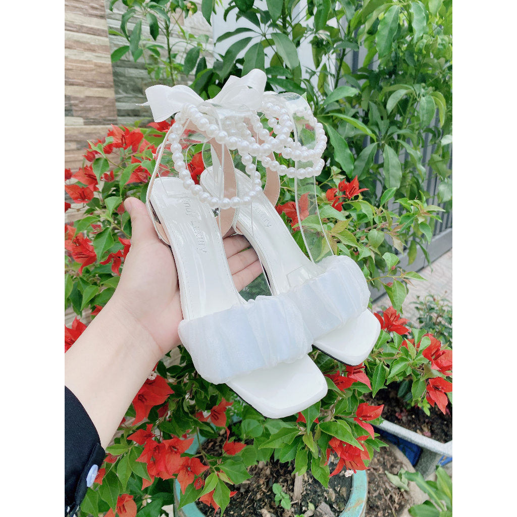Giày cao gót nữ quai ngọc 5 phân TRẮNG