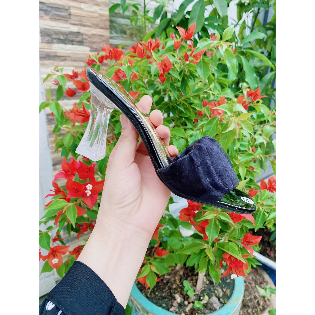 Gìay cao gót quai nhún đế trong suốt 7.5cm