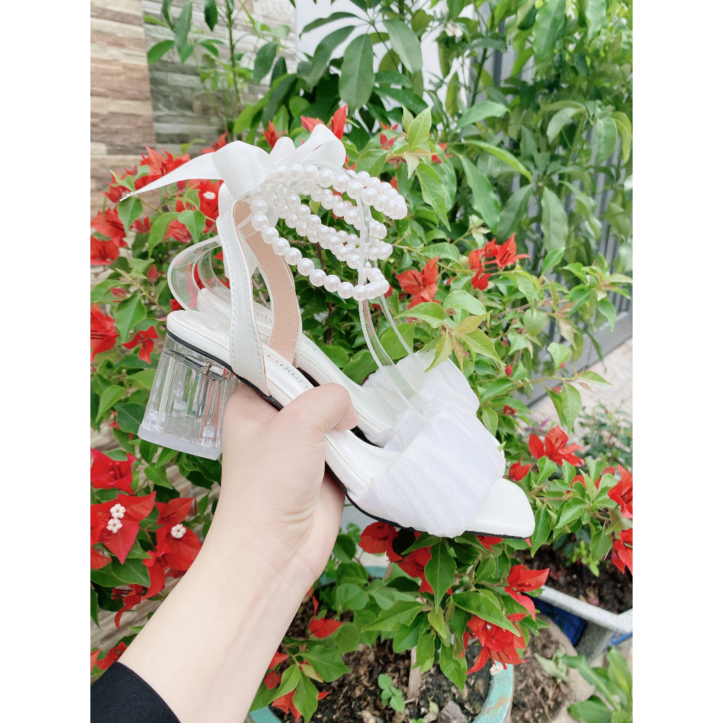 Giày cao gót nữ quai ngọc 5 phân TRẮNG