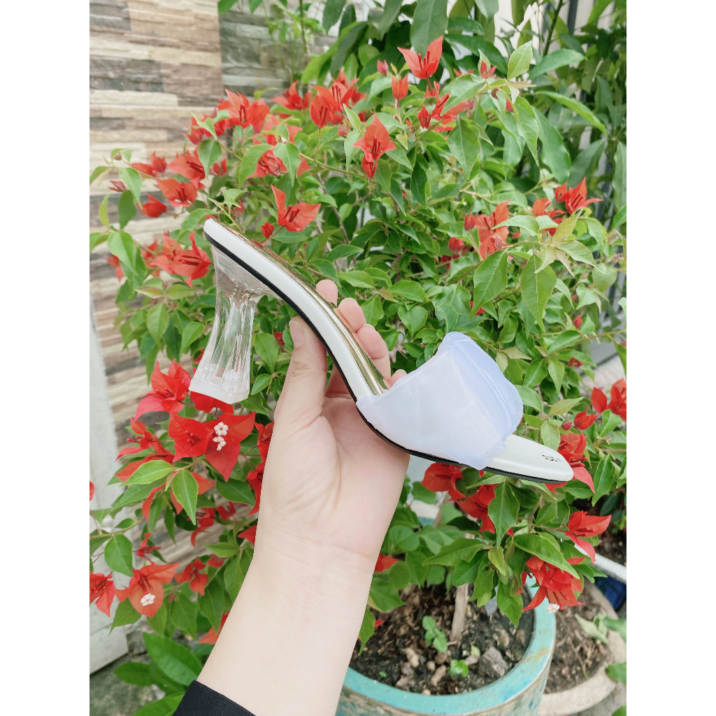 Gìay cao gót quai nhún đế trong suốt 7.5cm