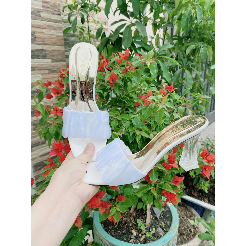 Gìay cao gót quai nhún đế trong suốt 7.5cm