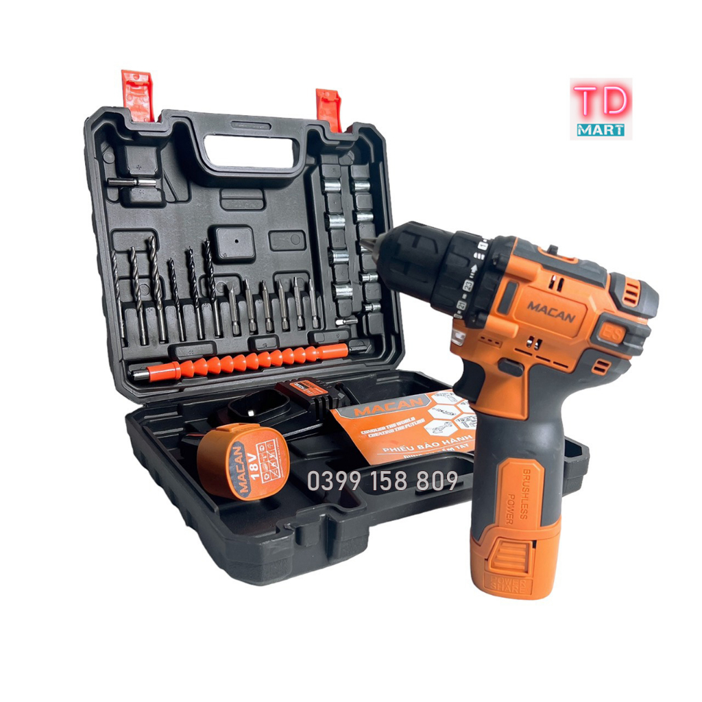 Máy Khoan Pin MACAN 18V không Chổi Than Pin 4 Cell
