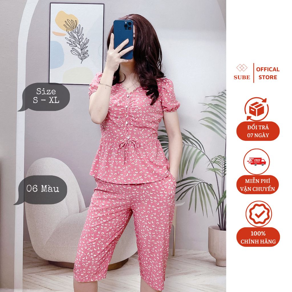 Bộ Đồ Mặc Nhà Nữ Xinh Cổ Chui Quần Lửng Áo Cộc Chất Vải Lụa Co Giãn Không Nhăn Nhàu Mềm Mại Thoáng Mát Size S M L XL