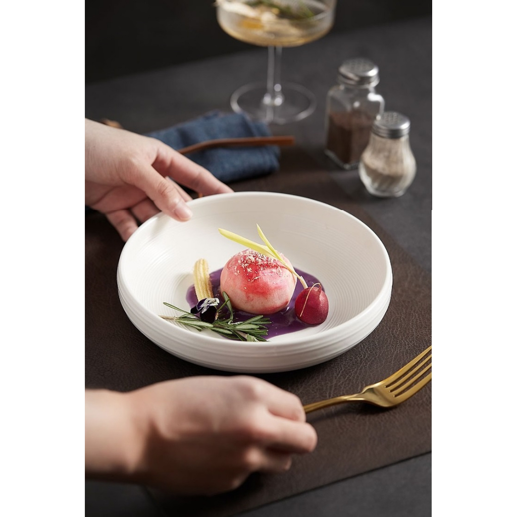 (HOT) Tô hải sản, tô sashimi, Đĩa sâu lòng vân xoáy màu trắng Weiss, dĩa tròn p/c Bắc âu -Chén Dĩa bát đĩa nhà hàng