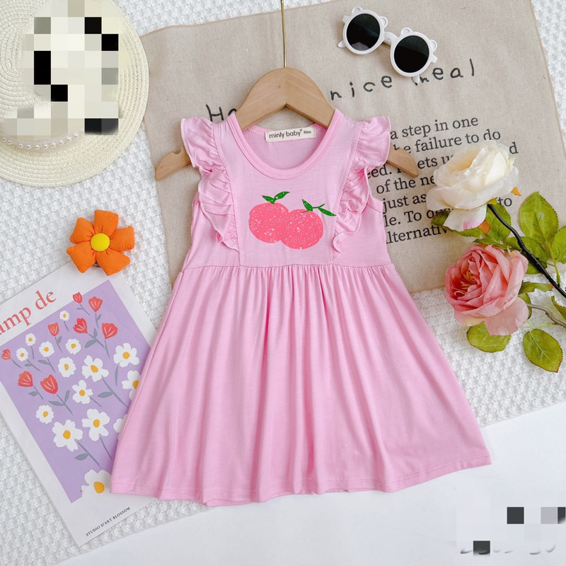 Váy bèo vai bé gái thun lạnh in hoa