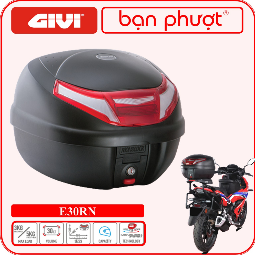 Thùng Sau Givi E30RN TOUR II - Thùng Givi Chính Hãng 30L Gắn Sau Xe Máy - Bạn Phượt