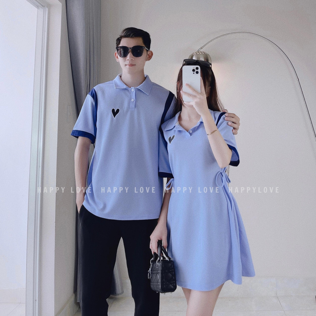 Đồ cặp nam nữ set đồ đôi áo váy polo mùa hè thời trang couple HAPPYLOVE màu xanh dương M024