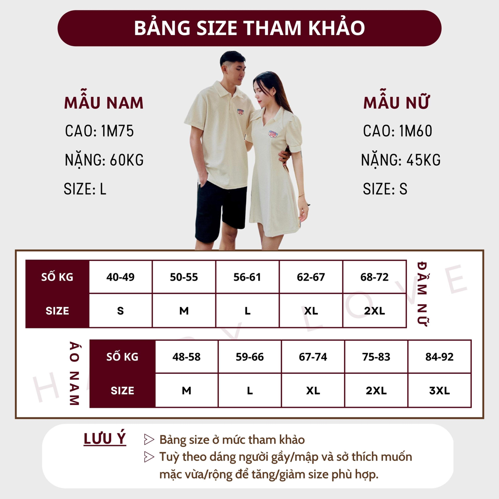 Đồ đôi nam nữ set cặp áo váy đôi mùa hè couple HAPPYLOVE màu be chất cotton cao cấp M019