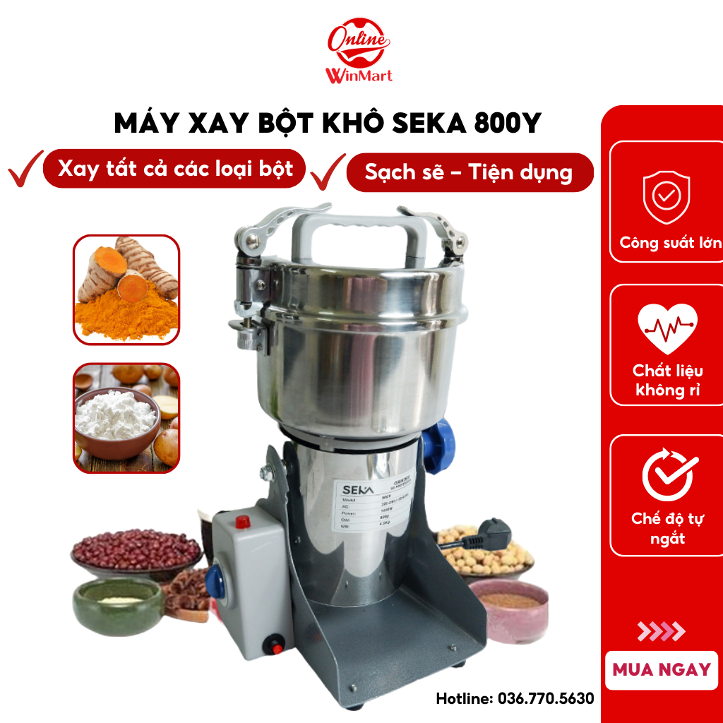 Máy Xay Bột Khô Bosingwa-Seka 800Y Dung tích 1200ml, Cối Xay Inox Sạch Sẽ