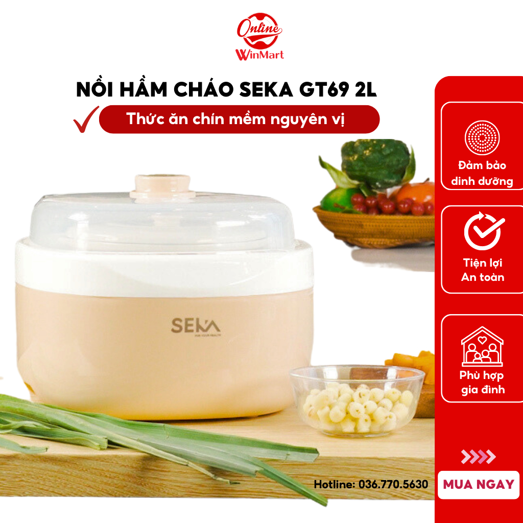 Nồi Hầm Cháo Cho Bé BOSINGWA-SEKA GT69 Dung Tích 2000ml, Cách Thủy 4 Trong 1, BH 12 Tháng