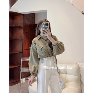 [Ảnh thật + video] Áo Sơ Mi Croptop Rút Dây Hèo Studio