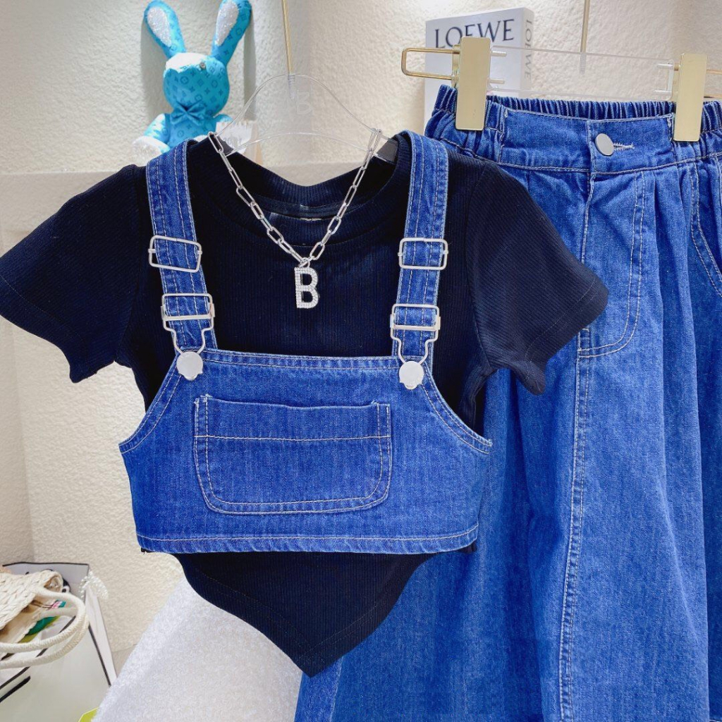 Set Váy Yếm Jean Cho Bé Gái Từ 15-40kg - LittleKidsT