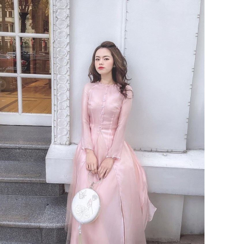 Áo dài cách tân tơ xẻ tà trước đính hoa đủ màu 4 tà siêu víp cho các nàng