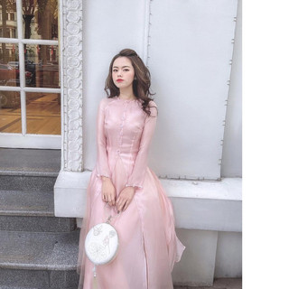Áo dài cách tân tơ xẻ tà trước đính hoa đủ màu 4 tà siêu víp cho các nàng