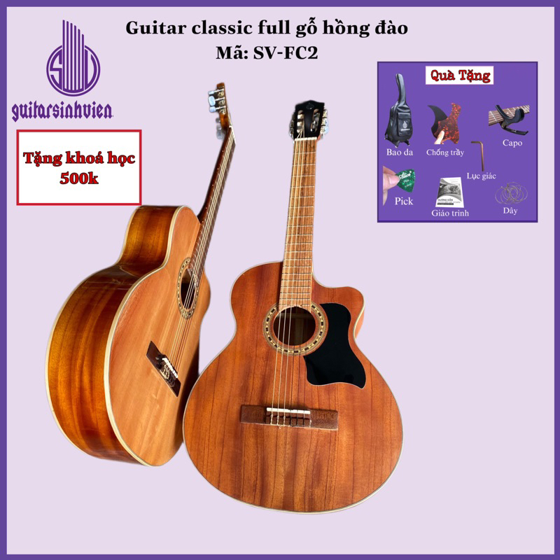 Đàn guitar classic gỗ hồng đào full cây SV-FC2 - Dây nilong bấm không đau tay - Tặng phụ kiện