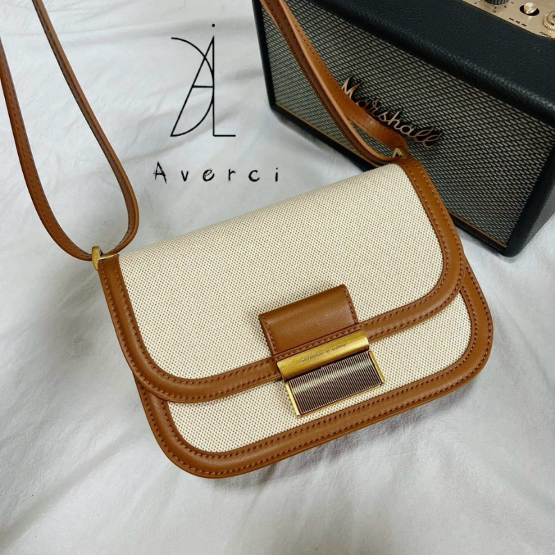 Túi Xách Nữ, Túi Đeo Chéo C.K Khoá Đàn Kiểu Dáng Tiểu Thư Size 21cm Hai Màu Đen Nâu, AVERCI, AVC323258