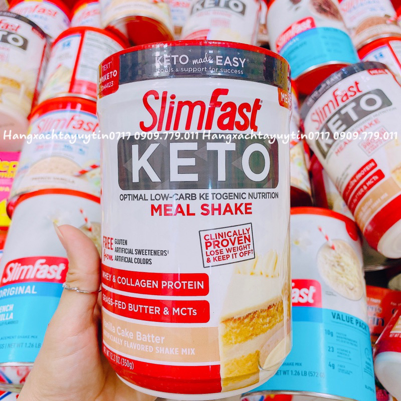 350g sữa bột Whey Collagen Protein Slim fast Keto Mỹ thay thế bữa ăn cho người giảm eo bụng