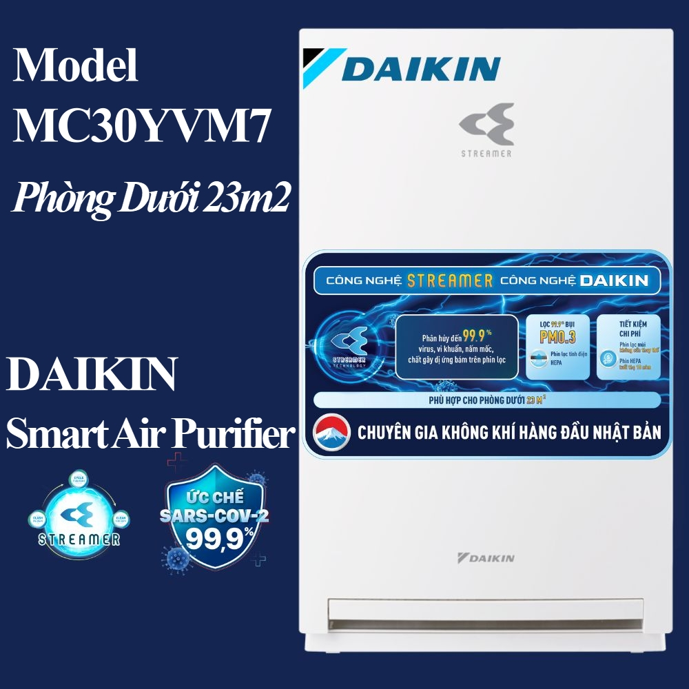 Máy Lọc Không Khí Daikin MC30YVM7 Loại Bỏ 99,9 % Vi Khuẩn-Nấm Mốc-Bụi Mịn PM 0.3 - Máy Lọc Không Khí