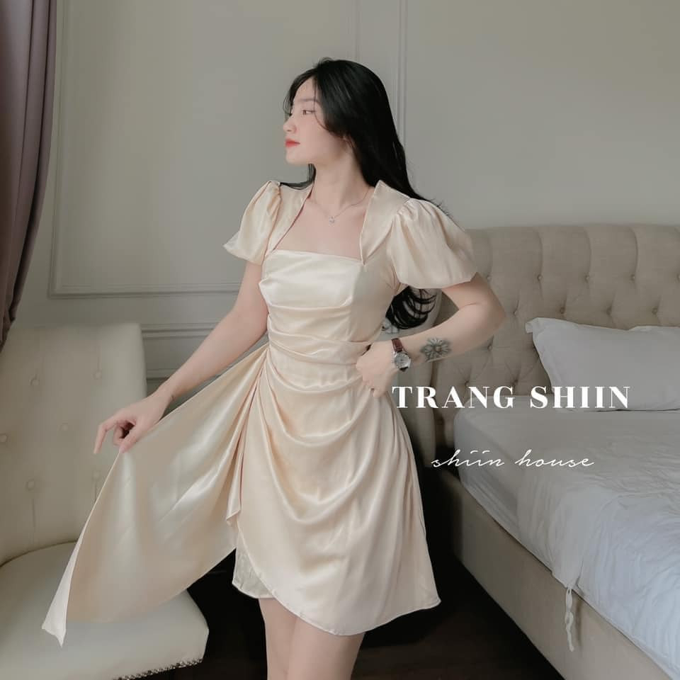 Đầm váy nữ dự tiệc nhún eo với 2 tone màu tôn da xinh xắn dành cho các tình yêu