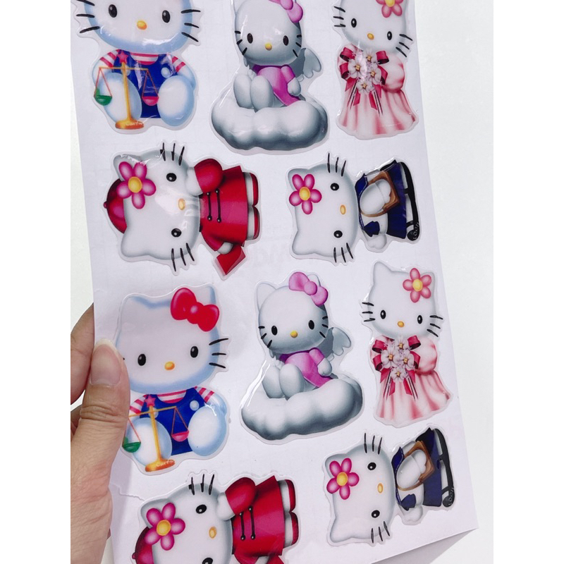 Tem nổi hình mèo Hello Kitty đủ mẫu, có sẵn keo dán phía sau