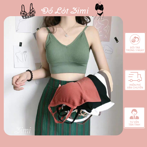 Áo bra nữ 2 dây có mút đệm vừa hàng loại 1 bảng 7 màu, Áo lót nữ hở lưng chữ U chất cotton gân cao cấp