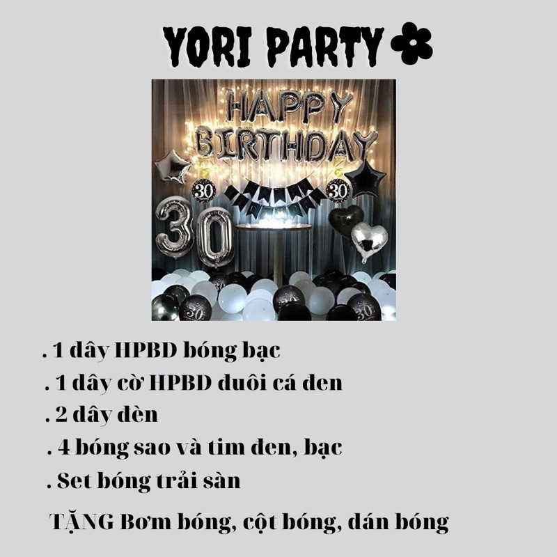 Full Set Trang Trí Sinh Nhật Tone Màu Trắng Đen Xám - Yori Party