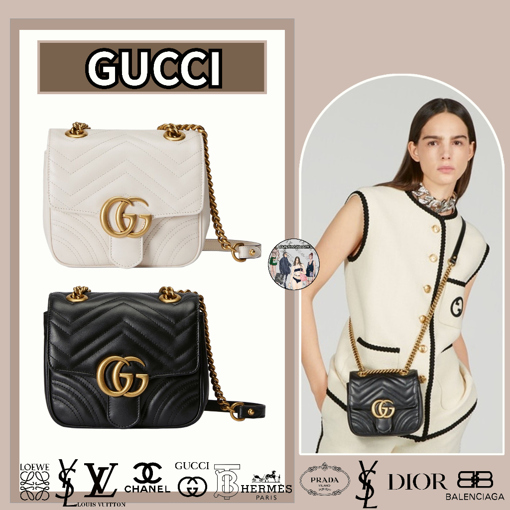 gucci Dòng GUCCI GG Marmont túi đeo vai nhỏ chần bông/túi nữ/túi xách/kiểu mới nhất/đại lý mua hàng chính hãng