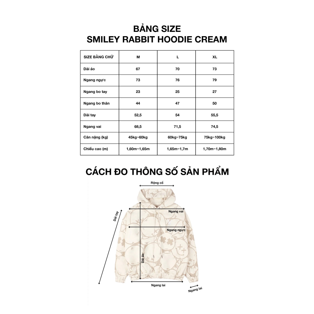 Áo Khoác Nỉ Bad Rabbit Cream Smiley Rabbit Hoodie - Local Brand Chính Hãng