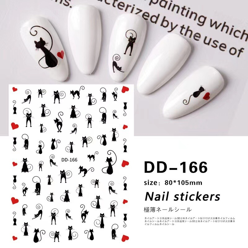 STICKER DÁN MÓNG HÌNH MÈO ĐEN
