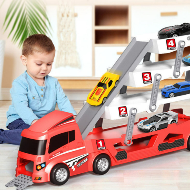 Đồ chơi xe tải container siêu to 4 tầng chở xe ô tô - có kích thước lớn gồm nhiều mẫu xe ô tô con siêu xịn