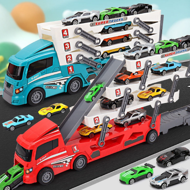 Đồ chơi xe tải container siêu to 4 tầng chở xe ô tô - có kích thước lớn gồm nhiều mẫu xe ô tô con siêu xịn