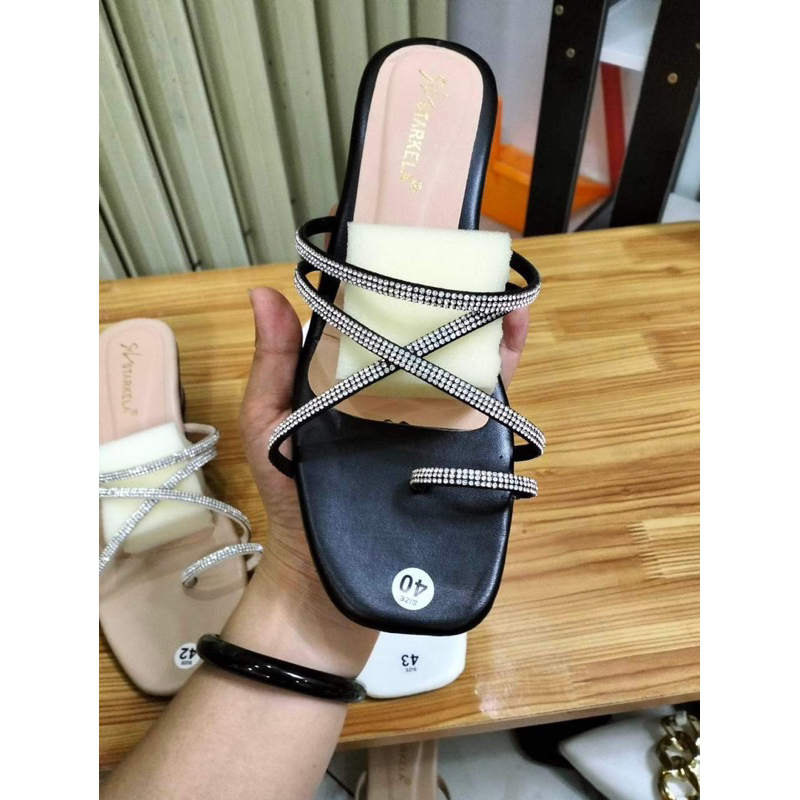 Giày nữ gót 4cm 3 dây chéo xoàn bigsize 35-45 hình chụp thật