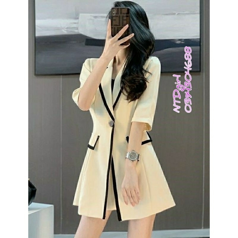 Hàng nhập - Set bộ vest short nữ xô lụa 3 món viền đen, sét đồ thời trang quần áo blazer công sở