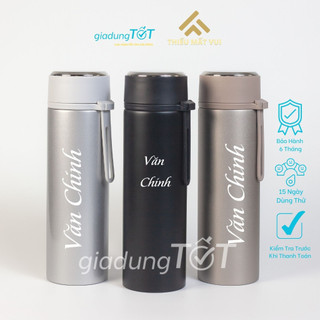 Bình nước giữ nhiệt khắc tên, bình nước sơn nhám gia dụng tốt 500ml inox 304, tặng kèm túi