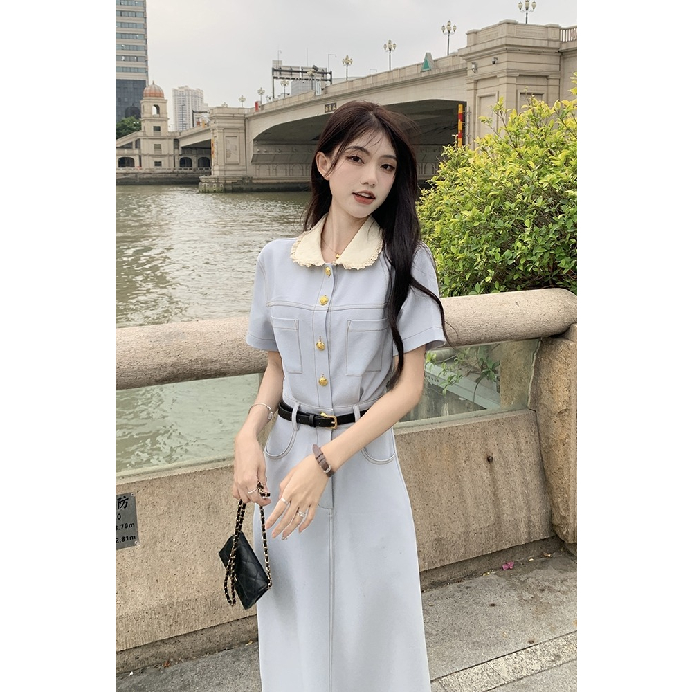 Váy Thiết Kế Ngắn Tay Chiết Eo Cổ Bèo Đầm Nữ Phong Cách Retro Kiểu Hàn Quốc Đi Học Đi Chơi Đi Làm Mùa Hè Chali V188